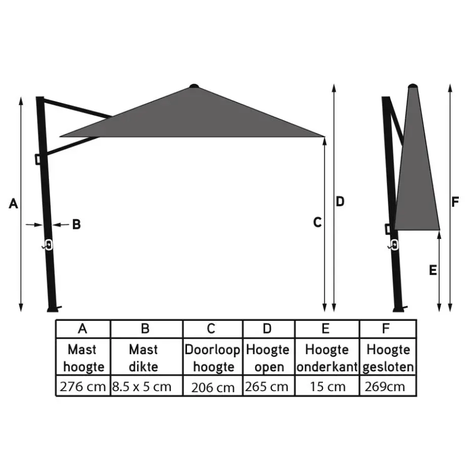 Platinum Challenger zweefparasol T1 Premium 4x3 m. - Faded Black