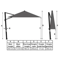 Platinum Voyager ronde zweefparasol T1 3 m. - Light Grey + voet + hoes