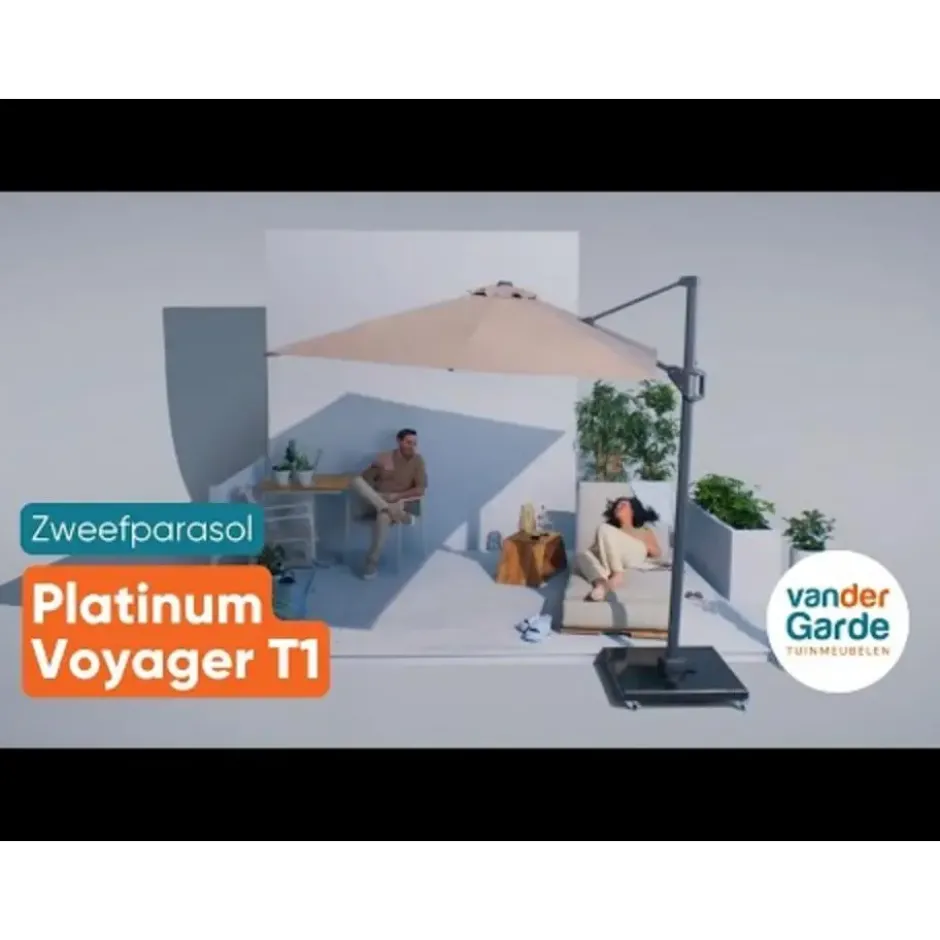 Platinum Voyager ronde zweefparasol T1 3 m. - Antraciet + voet en hoes