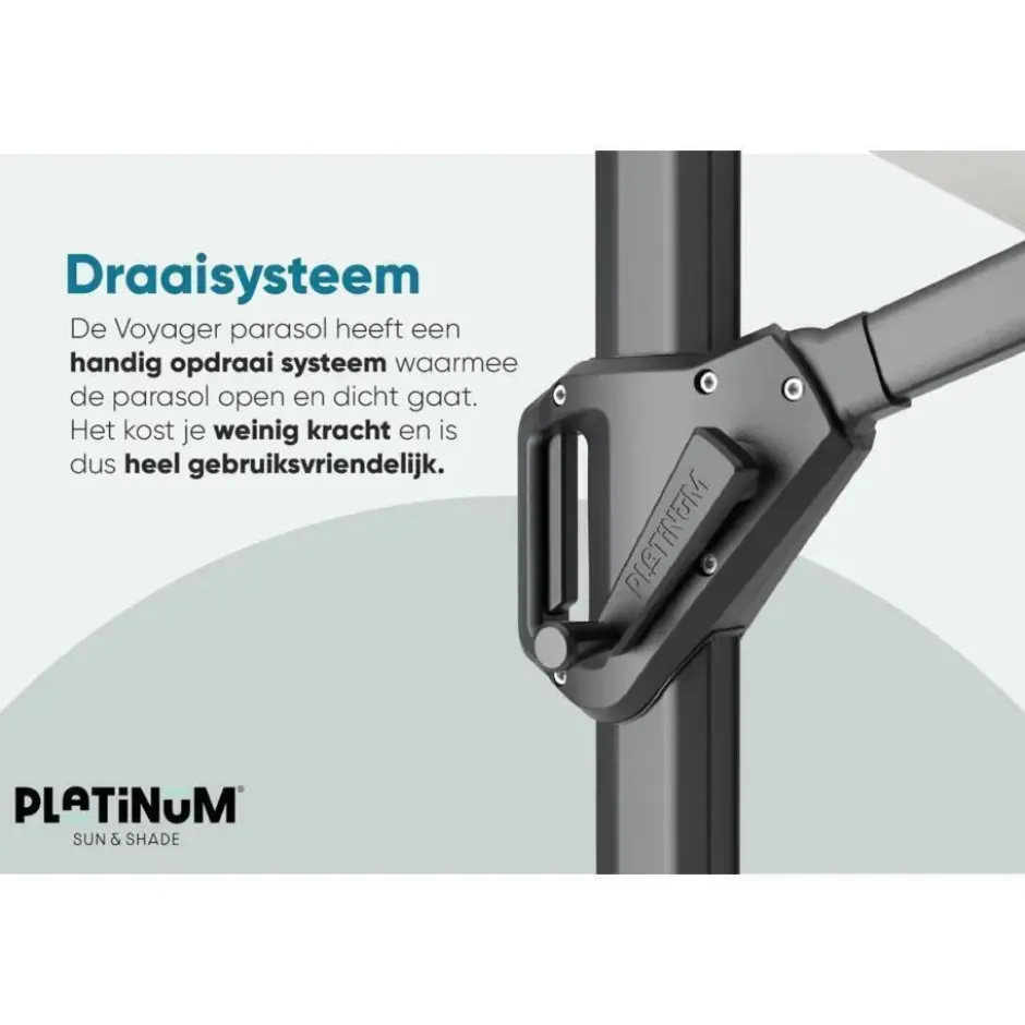 Platinum Voyager ronde zweefparasol T1 3 m. - Antraciet + voet en hoes