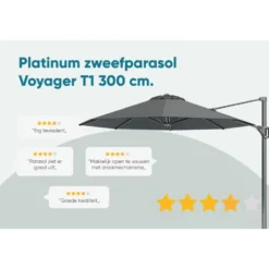 Platinum Voyager ronde zweefparasol T1 3 m. - Antraciet + voet en hoes