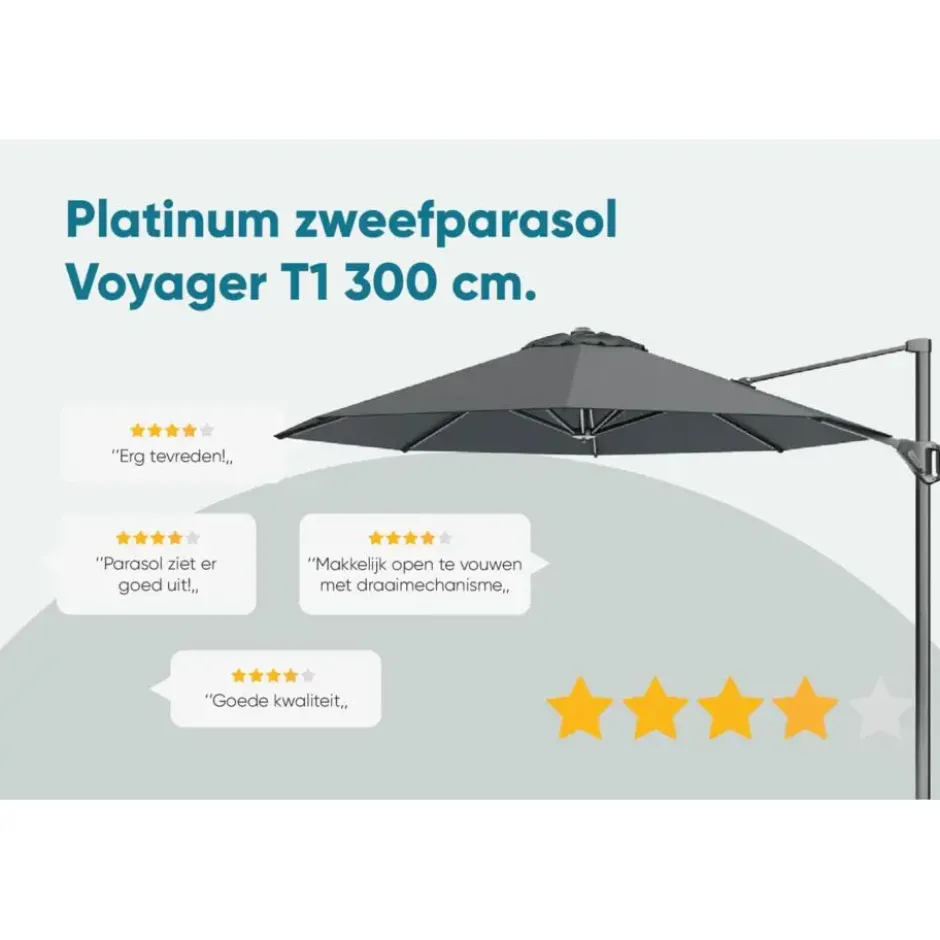 Platinum Voyager ronde zweefparasol T1 3 m. - Antraciet + voet en hoes