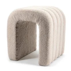 Poef Bouclé Taupe - Zithoogte 45 cm - Japandi Stijl