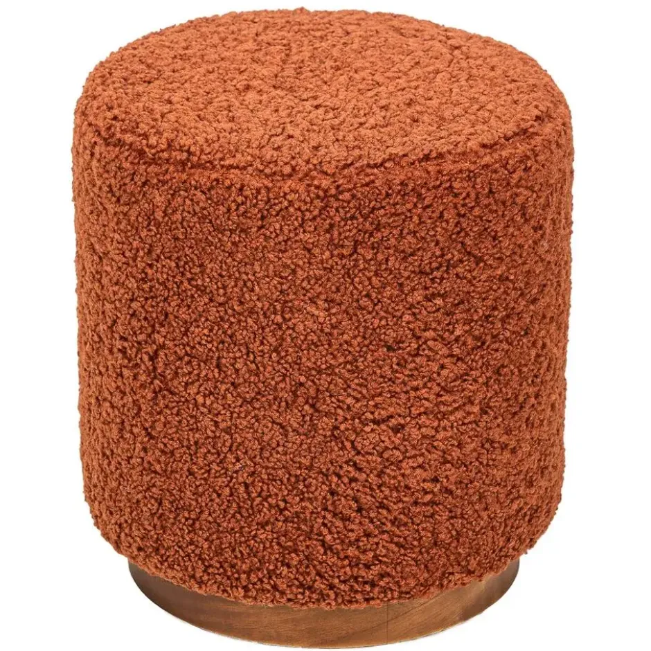 Poef met terracotta krullen en houten basis