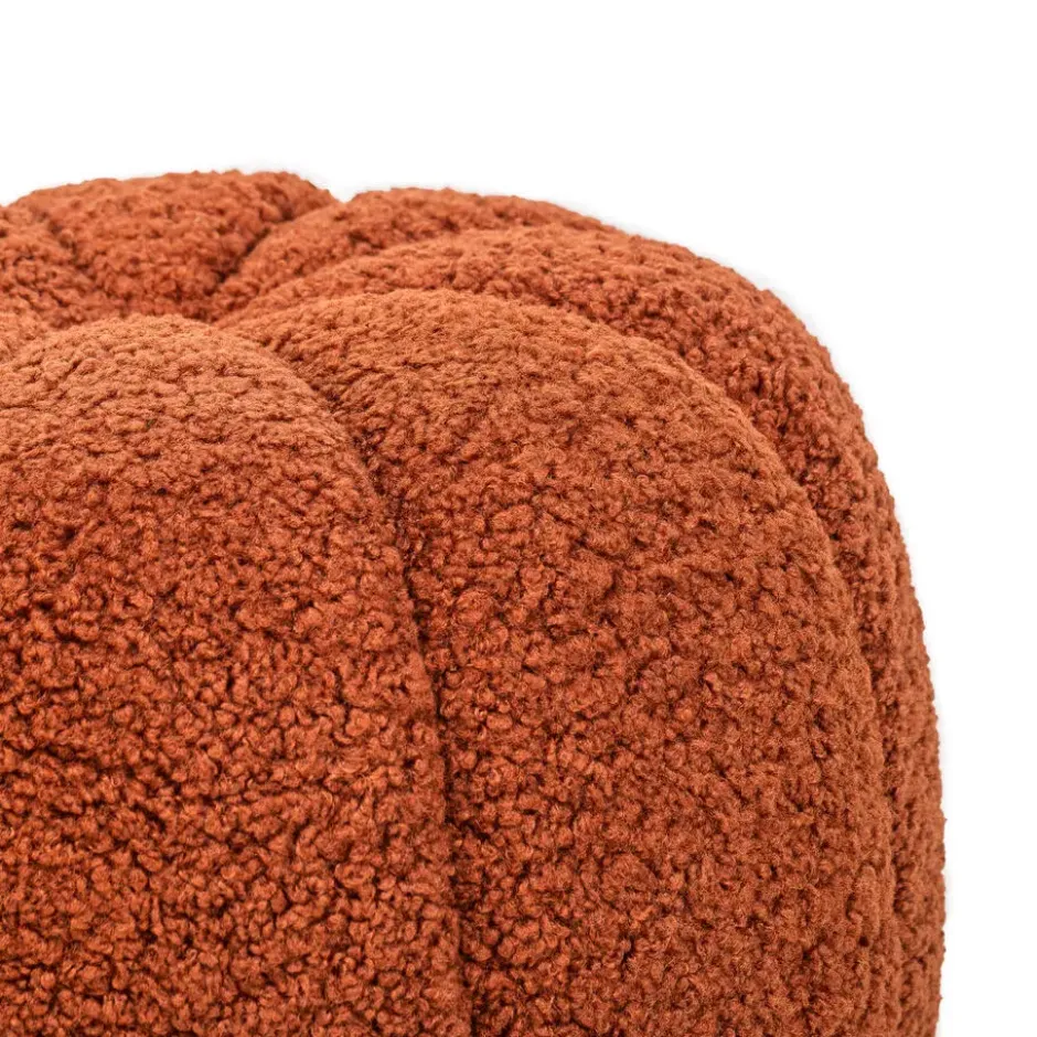 Poef met terracotta krullen en houten basis