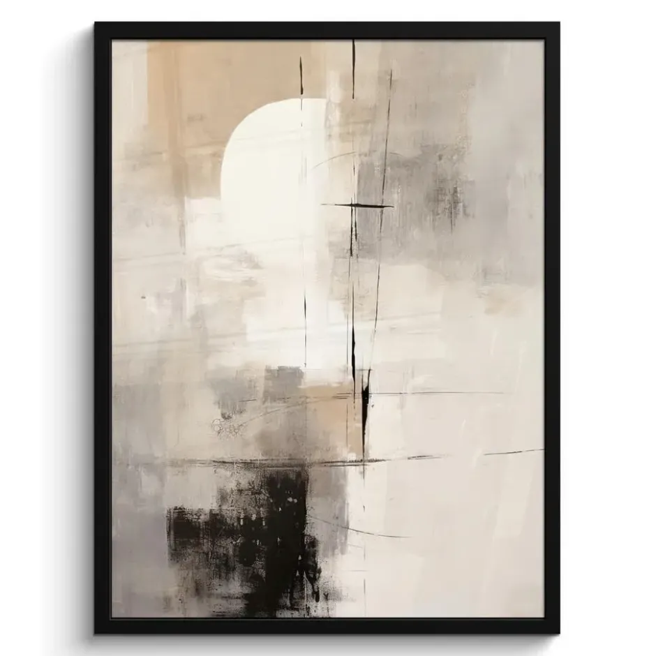 Poster met lijst 60x80 cm Abstract - Kunst - Grijs