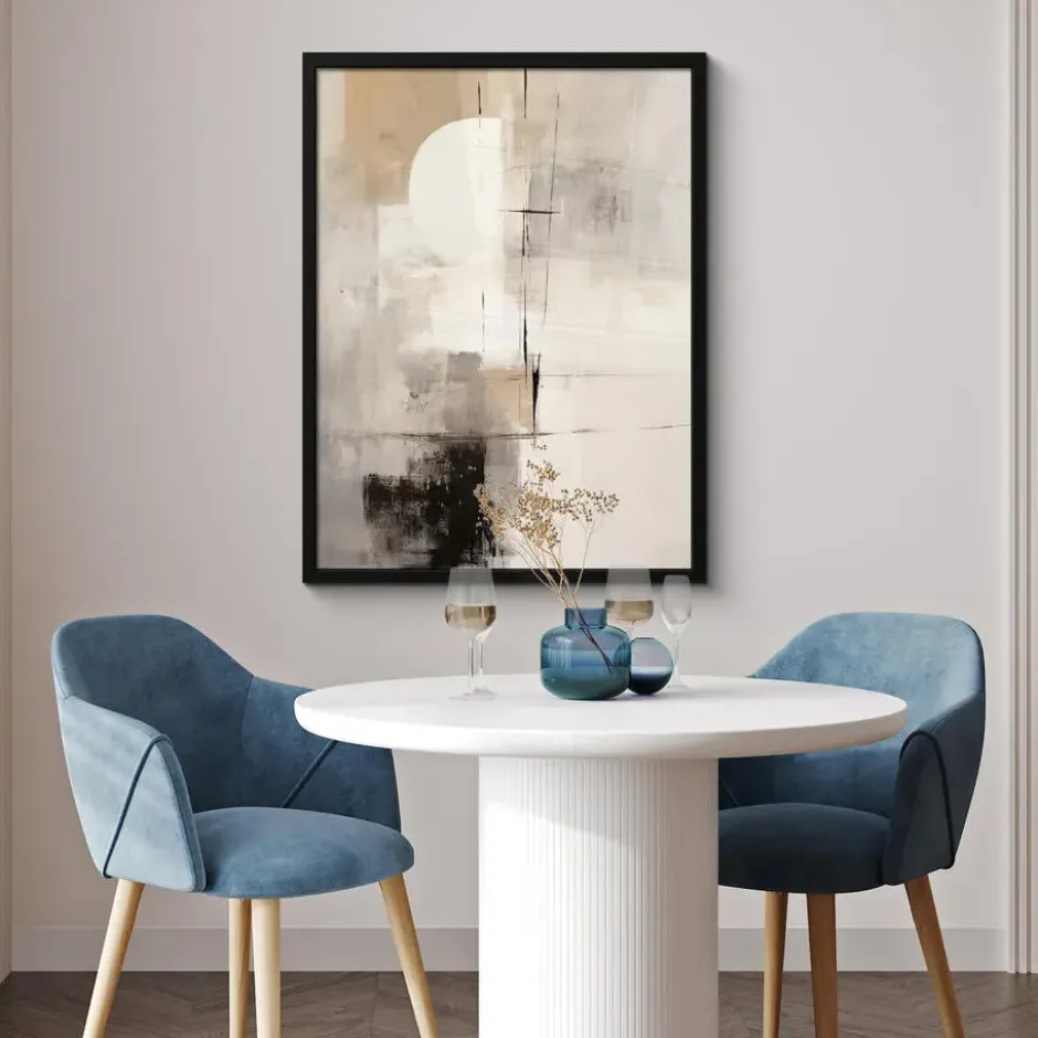 Poster met lijst 60x80 cm Abstract - Kunst - Grijs