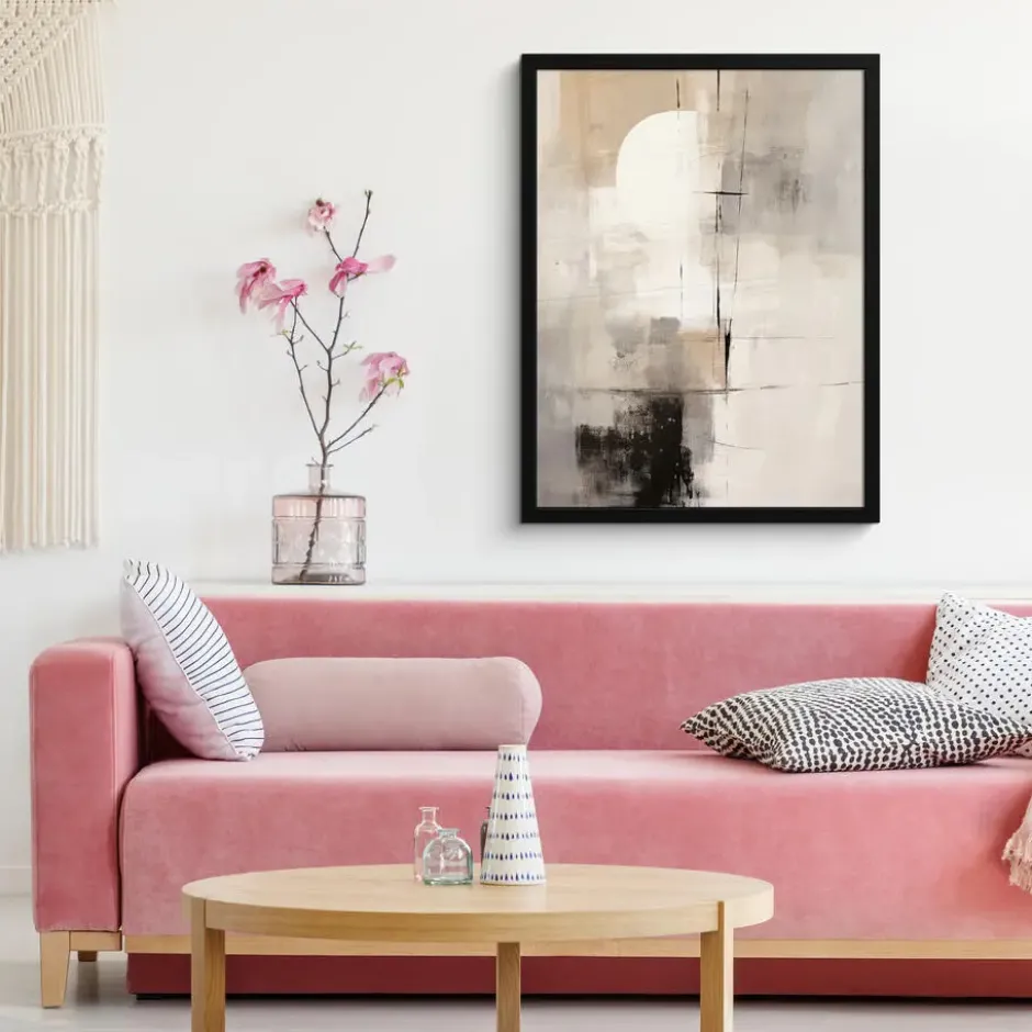 Poster met lijst 60x80 cm Abstract - Kunst - Grijs