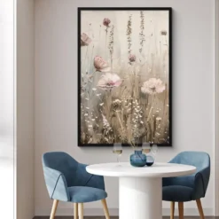 Poster met lijst 80x120 cm Bloemen - Roze - Modern - Beige