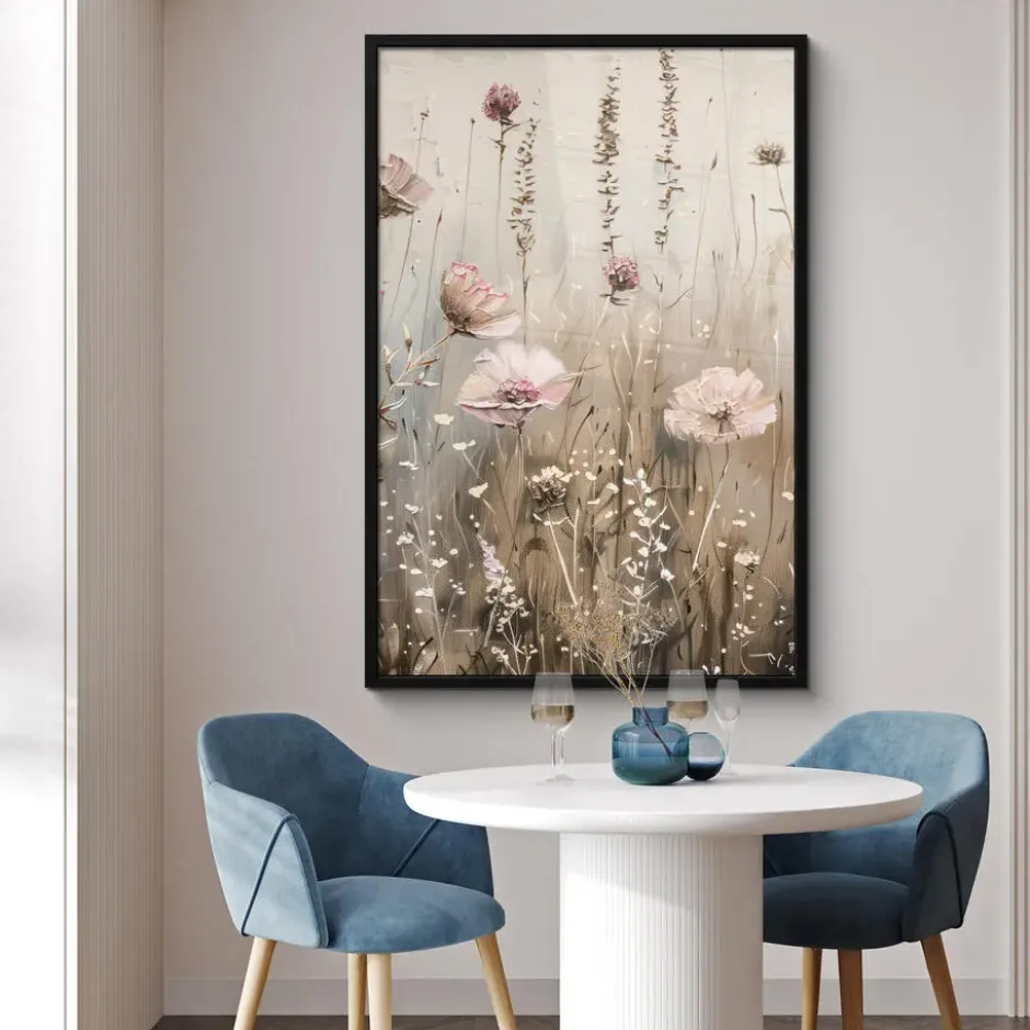 Poster met lijst 80x120 cm Bloemen - Roze - Modern - Beige