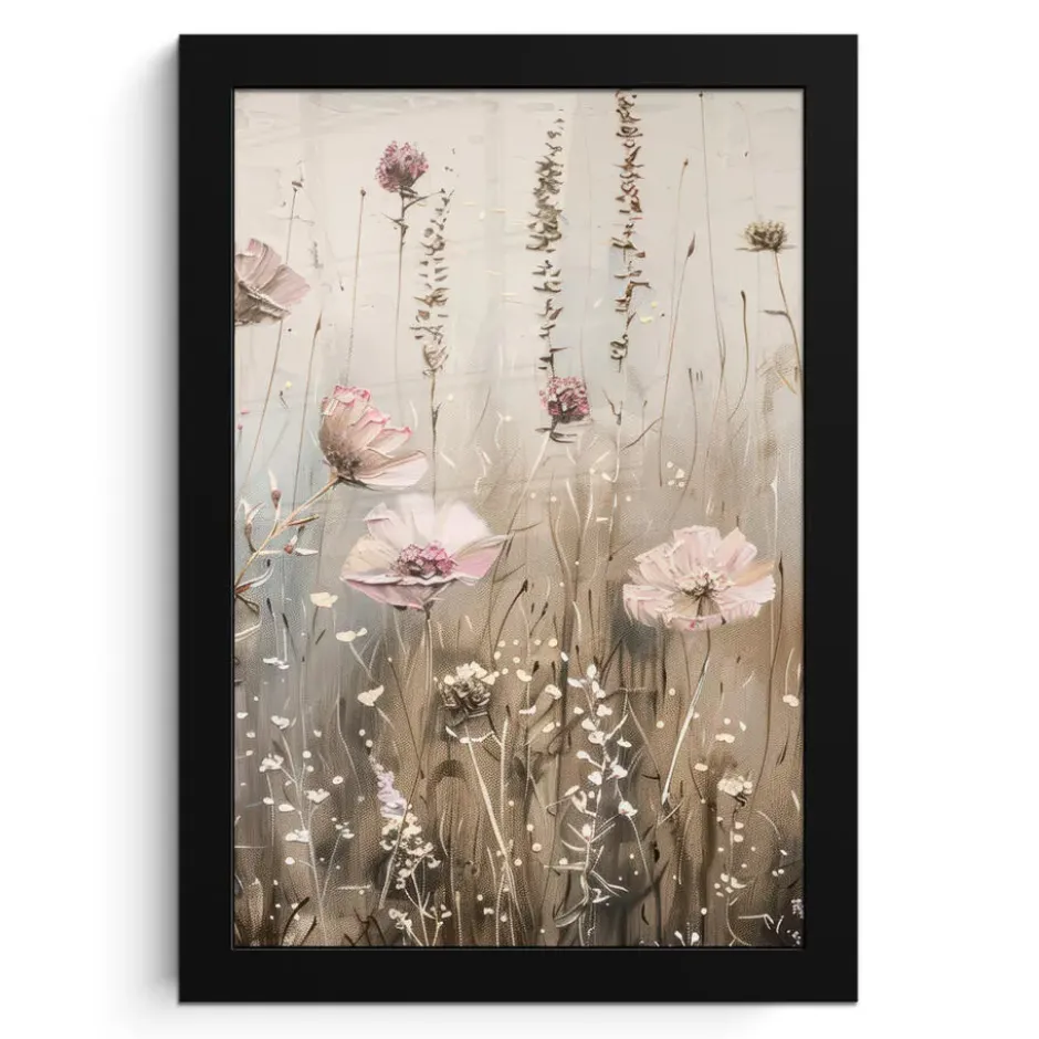 Poster met lijst 20x30 cm Bloemen - Roze - Modern - Beige