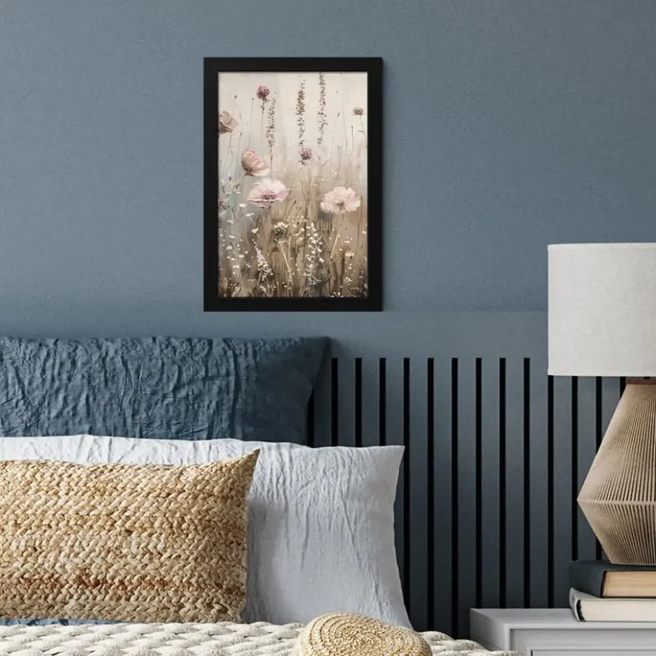 Poster met lijst 20x30 cm Bloemen - Roze - Modern - Beige