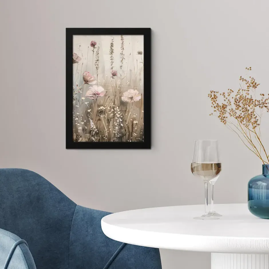 Poster met lijst 20x30 cm Bloemen - Roze - Modern - Beige