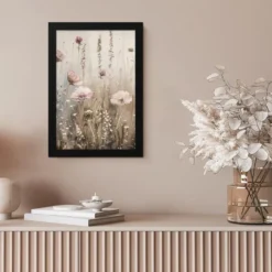 Poster met lijst 20x30 cm Bloemen - Roze - Modern - Beige
