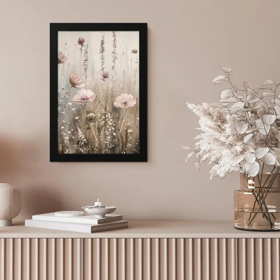 Poster met lijst 20x30 cm Bloemen - Roze - Modern - Beige