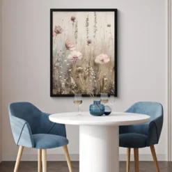 Poster met lijst 60x80 cm Bloemen - Roze - Modern - Beige