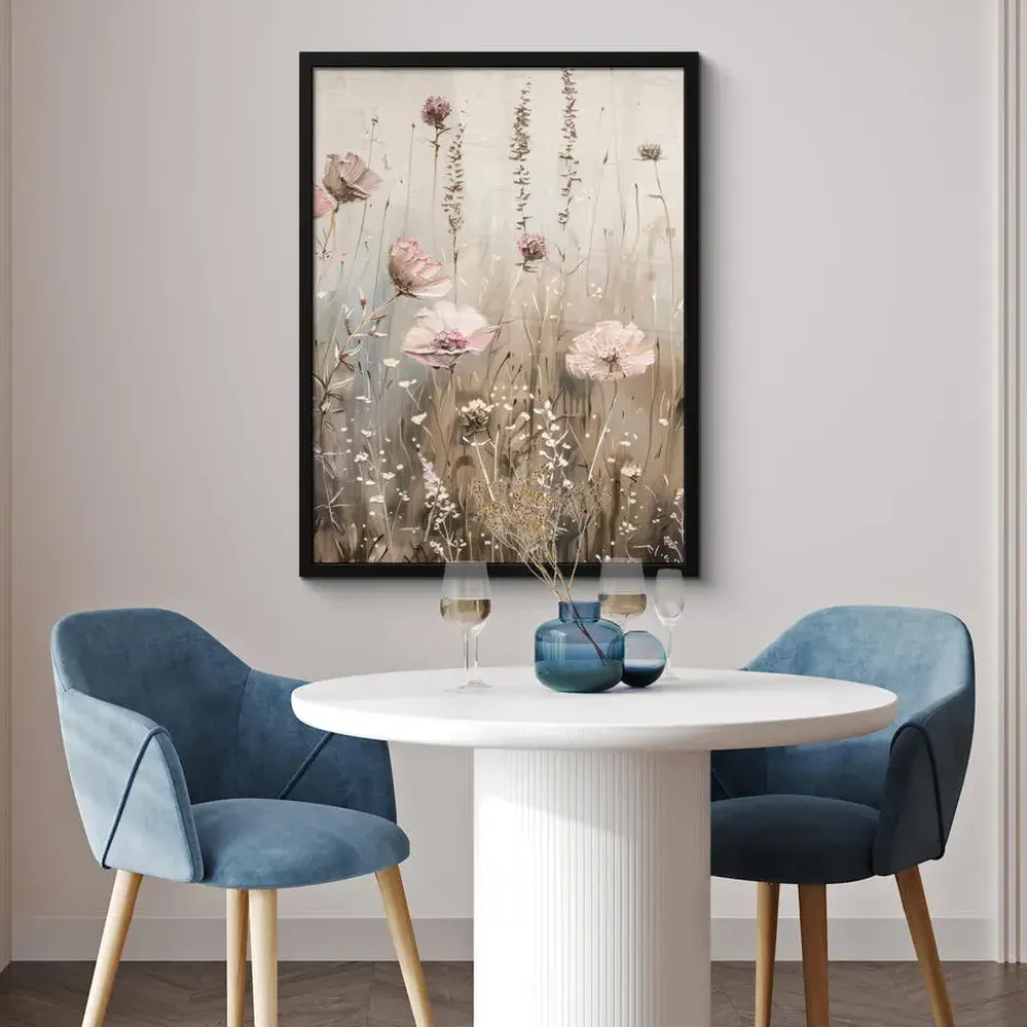 Poster met lijst 60x80 cm Bloemen - Roze - Modern - Beige