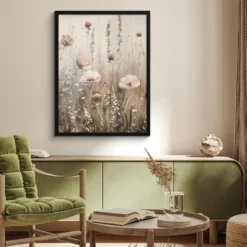 Poster met lijst 60x80 cm Bloemen - Roze - Modern - Beige