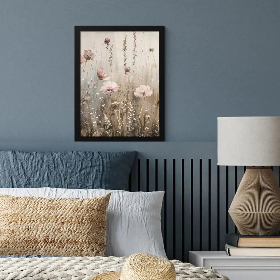 Poster met lijst 30x40 cm Bloemen - Roze - Modern - Beige