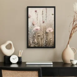 Poster met lijst 40x60 cm Bloemen - Roze - Modern - Beige