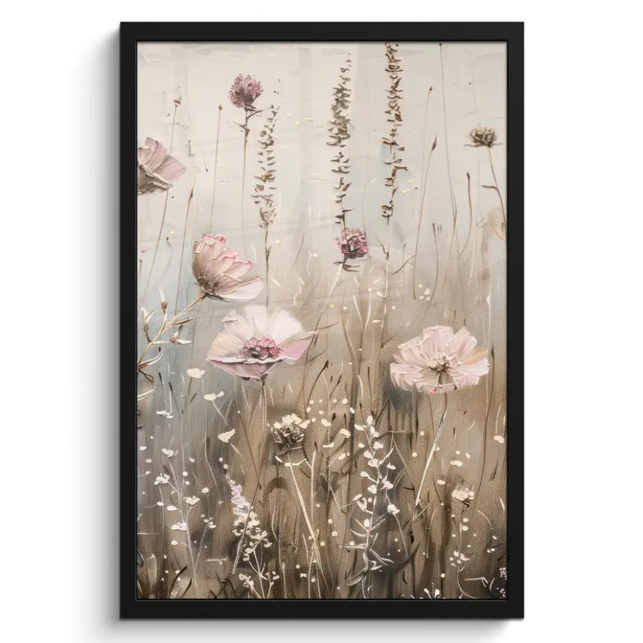 Poster met lijst 40x60 cm Bloemen - Roze - Modern - Beige