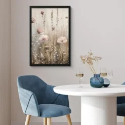Poster met lijst 40x60 cm Bloemen - Roze - Modern - Beige