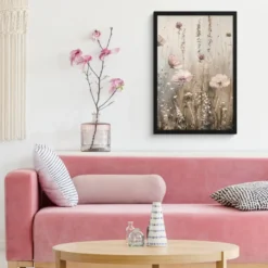 Poster met lijst 40x60 cm Bloemen - Roze - Modern - Beige