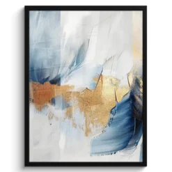 Poster met lijst 60x80 cm Goud - Blauw - Watercolor - Kunst - Modern