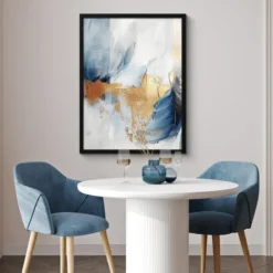 Poster met lijst 60x80 cm Goud - Blauw - Watercolor - Kunst - Modern