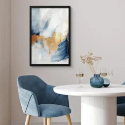 Poster met lijst 40x60 cm Goud - Blauw - Watercolor - Kunst - Modern