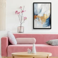 Poster met lijst 40x60 cm Goud - Blauw - Watercolor - Kunst - Modern
