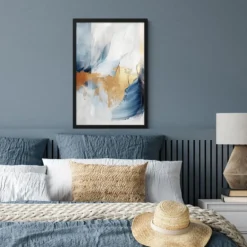Poster met lijst 40x60 cm Goud - Blauw - Watercolor - Kunst - Modern