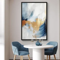 Poster met lijst 80x120 cm Goud - Blauw - Watercolor - Kunst - Modern