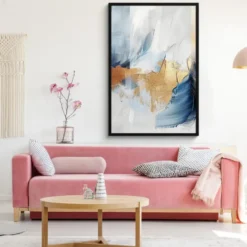 Poster met lijst 80x120 cm Goud - Blauw - Watercolor - Kunst - Modern