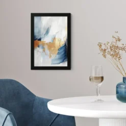 Poster met lijst 20x30 cm Goud - Blauw - Watercolor - Kunst - Modern
