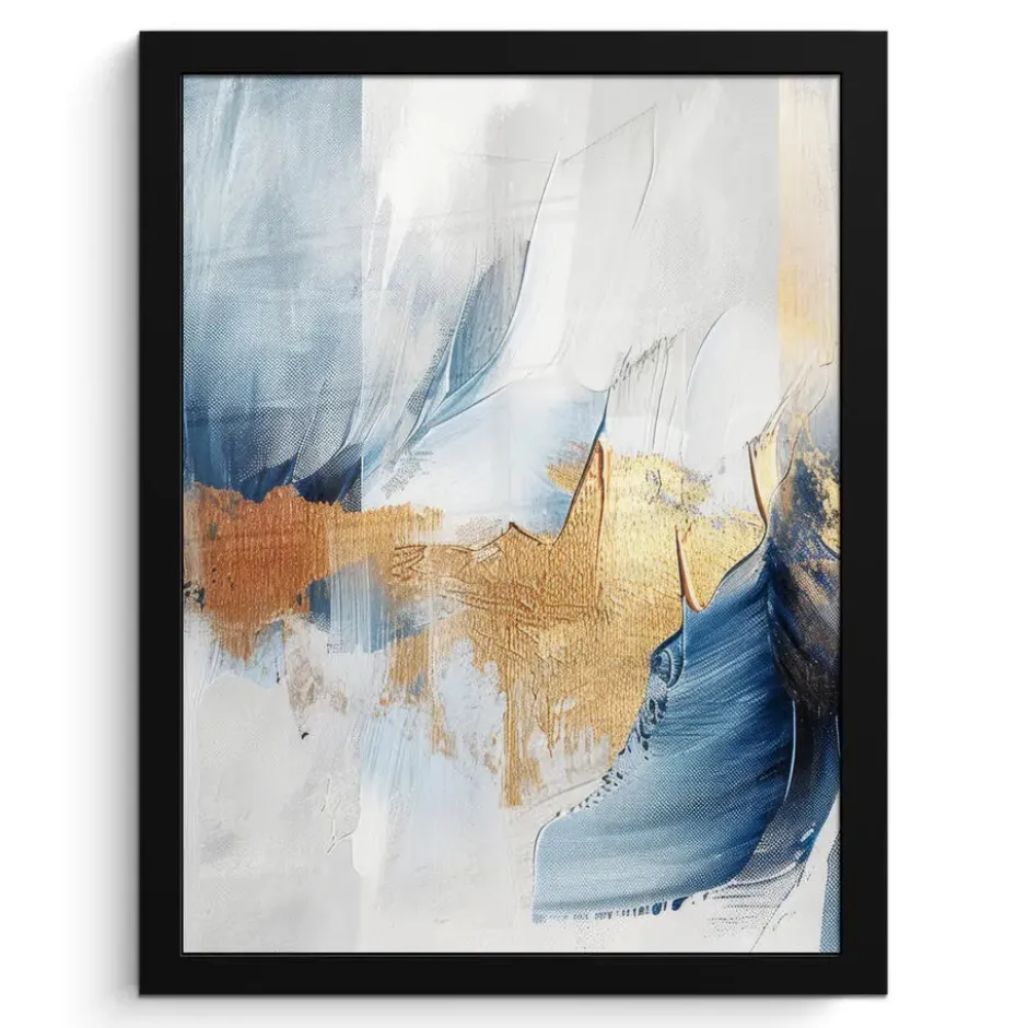 Poster met lijst 30x40 cm Goud - Blauw - Watercolor - Kunst - Modern