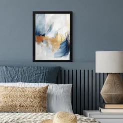 Poster met lijst 30x40 cm Goud - Blauw - Watercolor - Kunst - Modern