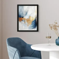Poster met lijst 30x40 cm Goud - Blauw - Watercolor - Kunst - Modern