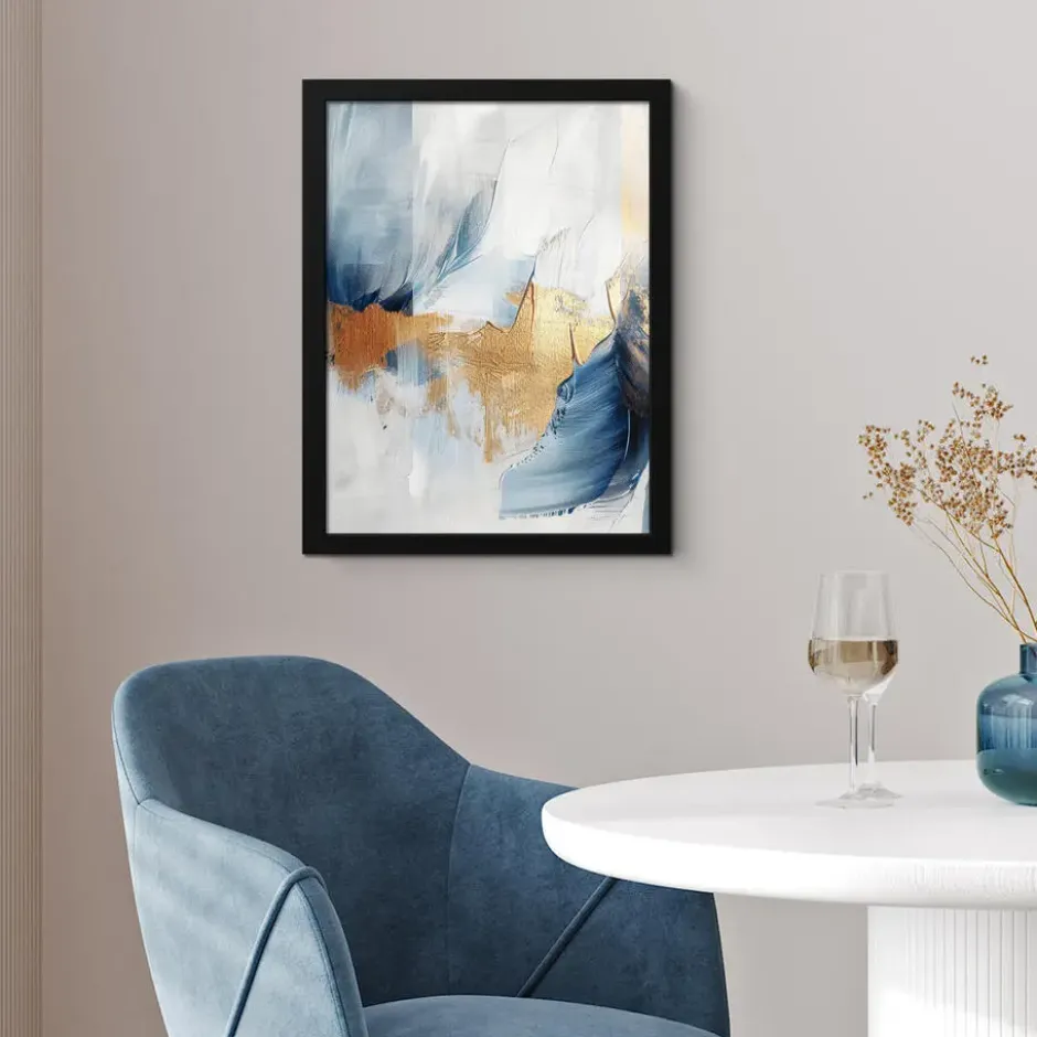 Poster met lijst 30x40 cm Goud - Blauw - Watercolor - Kunst - Modern