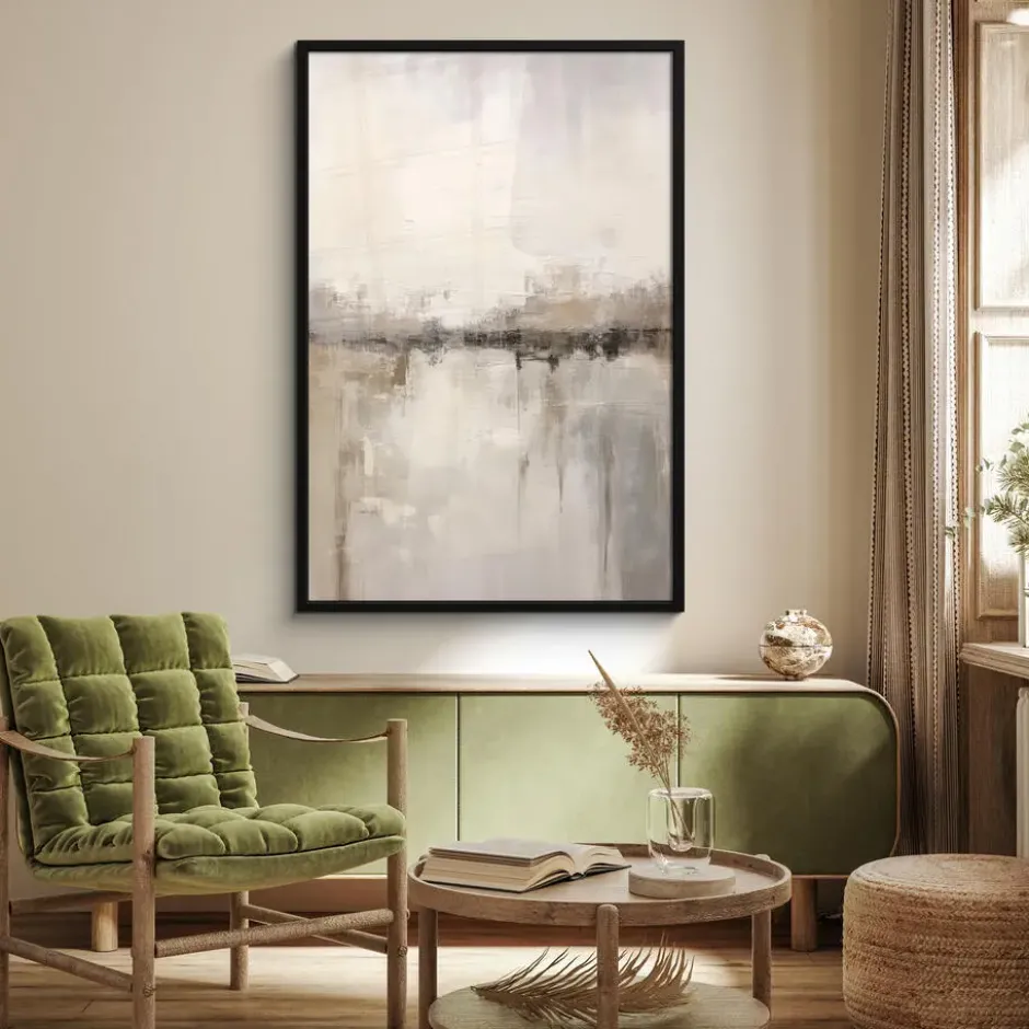 Poster met lijst 80x120 cm Moderne kunst - Abstract - Beige
