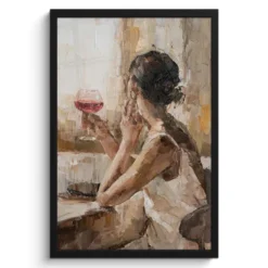 Poster met lijst 40x60 cm Olieverf - Vrouw - Wijn