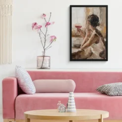 Poster met lijst 40x60 cm Olieverf - Vrouw - Wijn