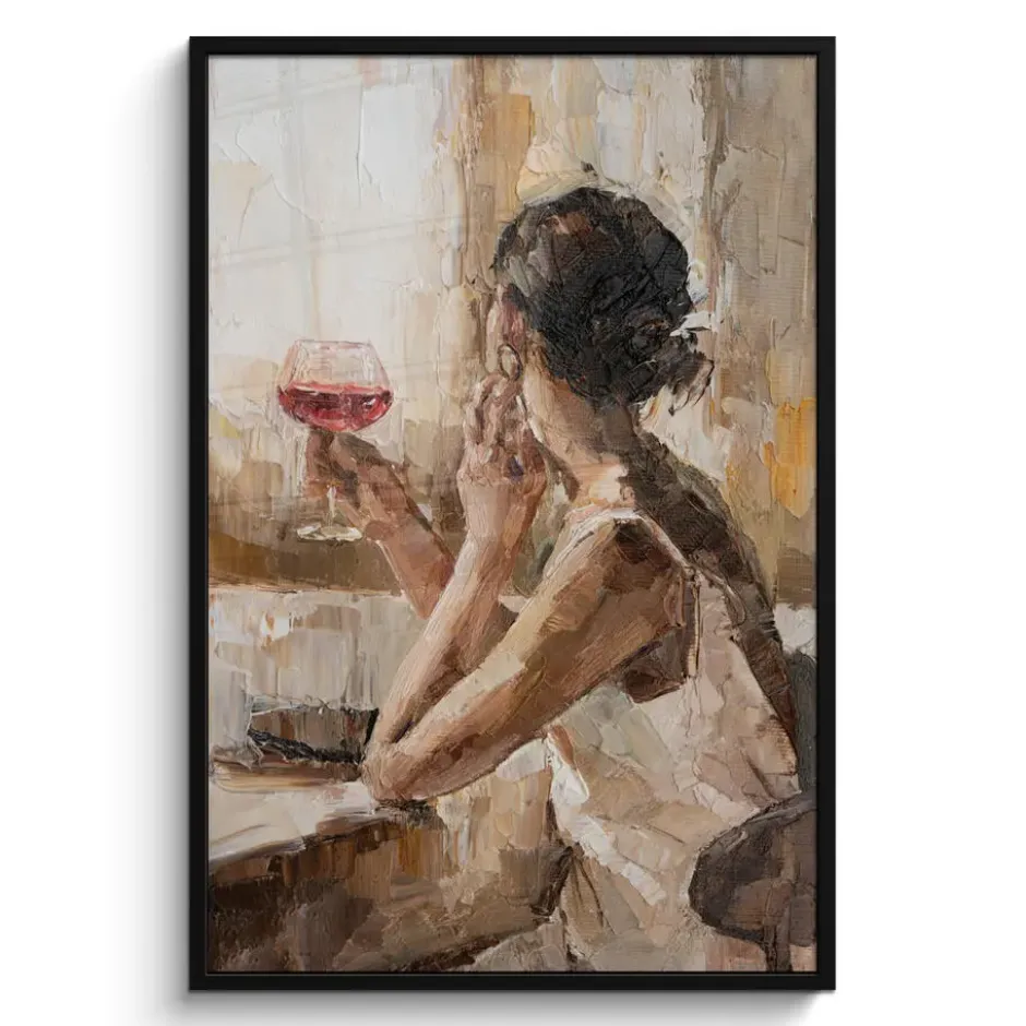 Poster met lijst 80x120 cm Olieverf - Vrouw - Wijn