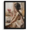 Poster met lijst 30x40 cm Olieverf - Vrouw - Wijn