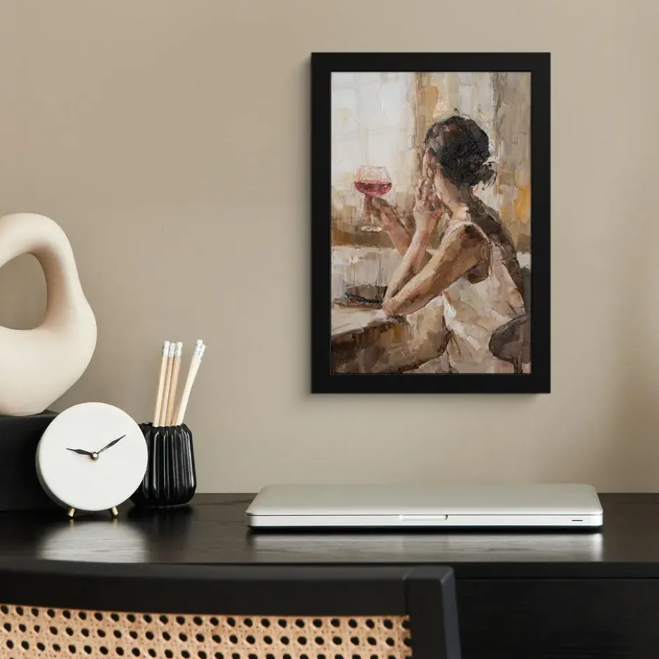 Poster met lijst 20x30 cm Olieverf - Vrouw - Wijn