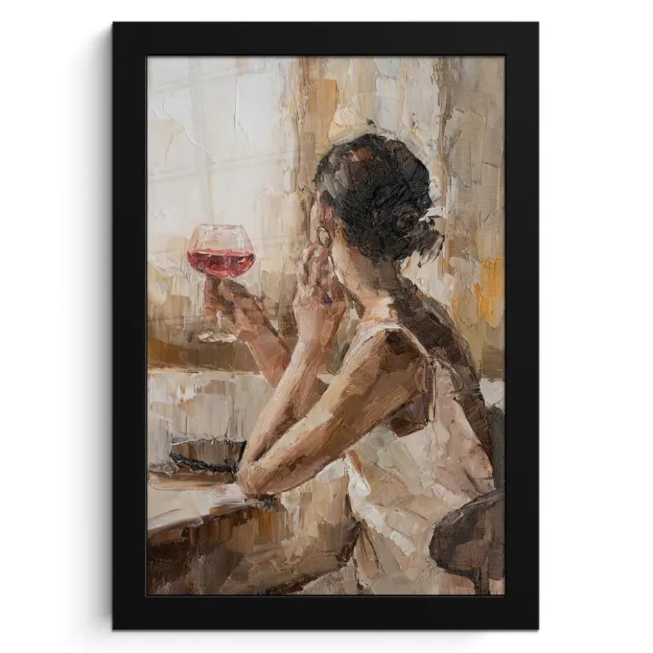 Poster met lijst 20x30 cm Olieverf - Vrouw - Wijn