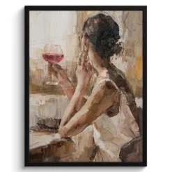 Poster met lijst 60x80 cm Olieverf - Vrouw - Wijn