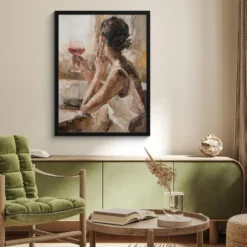 Poster met lijst 60x80 cm Olieverf - Vrouw - Wijn