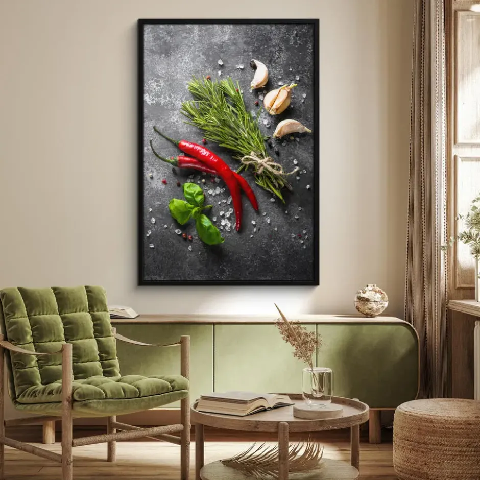 Poster met lijst 80x120 cm Peper - Kruiden - Specerijen - Beton