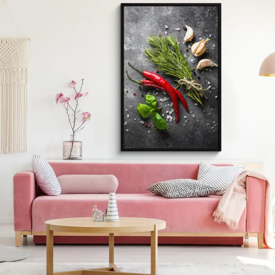 Poster met lijst 80x120 cm Peper - Kruiden - Specerijen - Beton